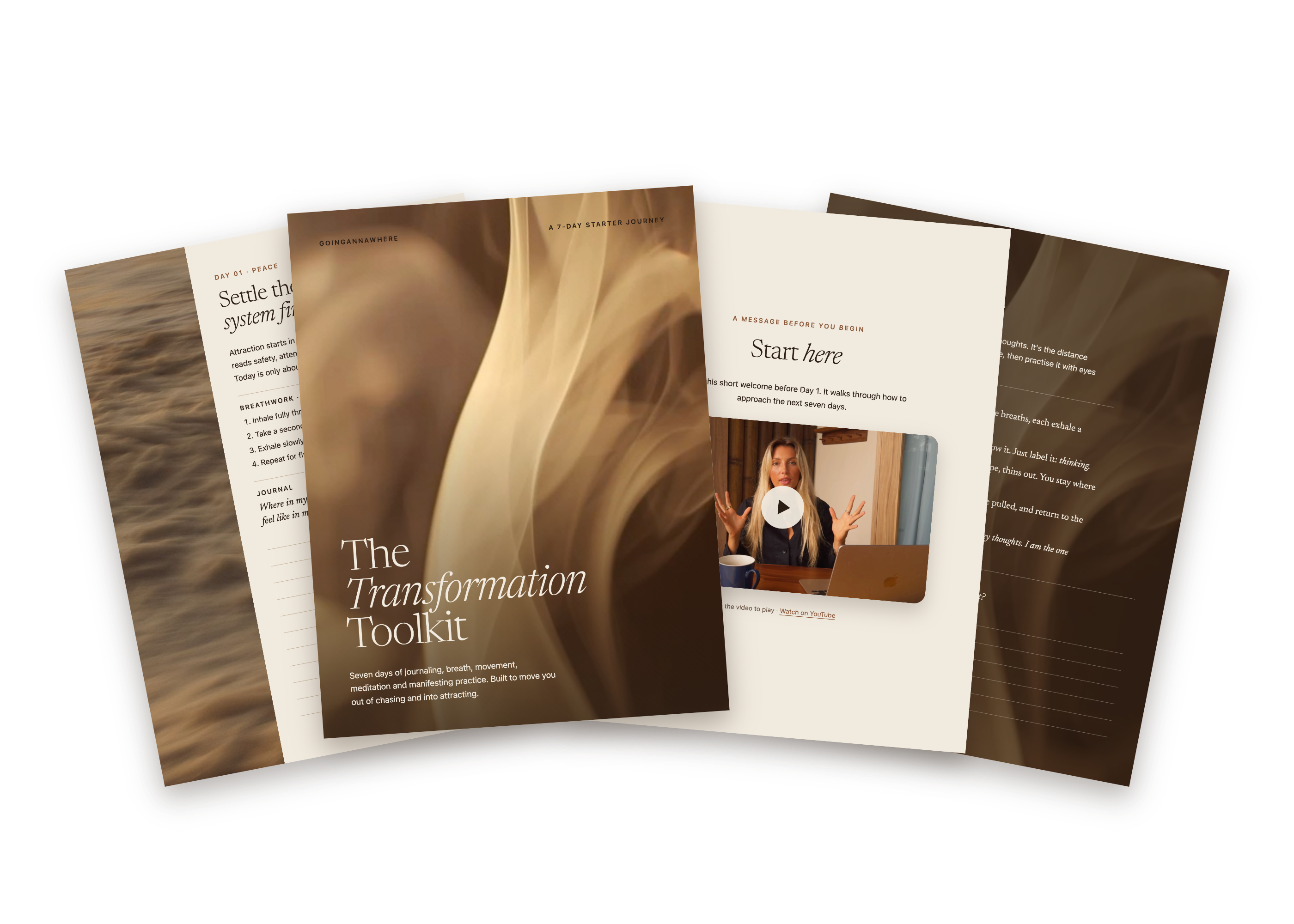 Pages from The Transformation Toolkit, including the cover and the Start here welcome video